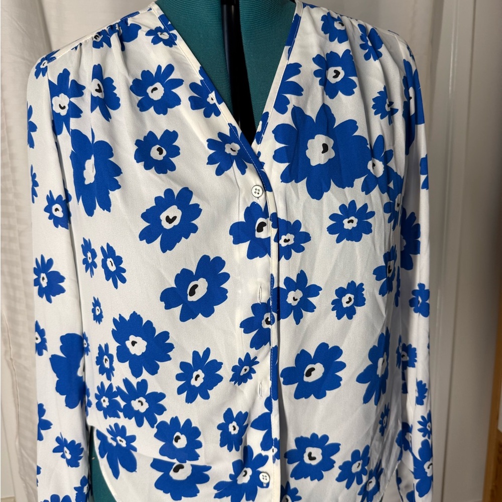 CAbi Blue Floral Blouse
